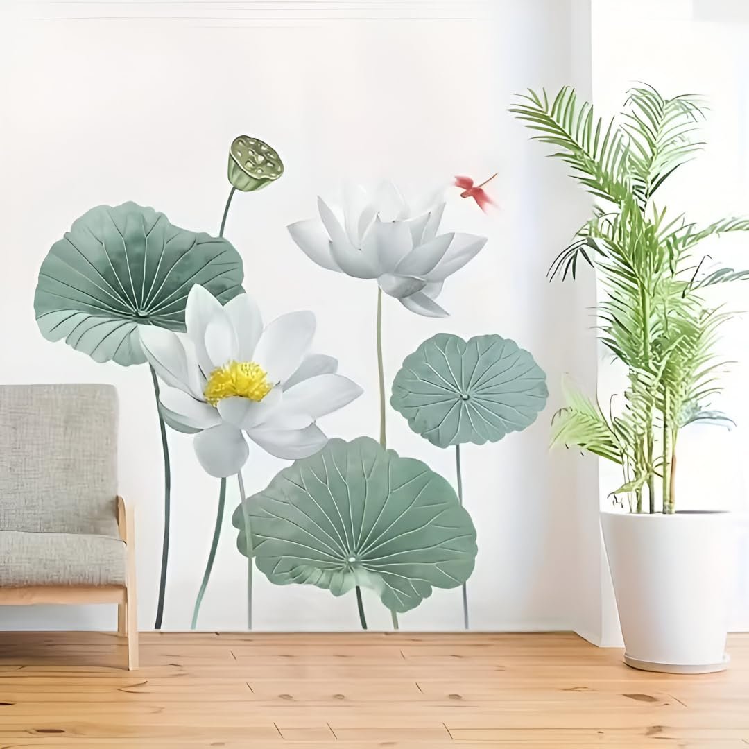 Lotus Flower Wall Sticker for Living Room & Bedroom, Size 69 x 90 cm